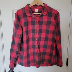 J Crew Red & Charcoal Checked Plaid Flannel Button Down Shirt size medium